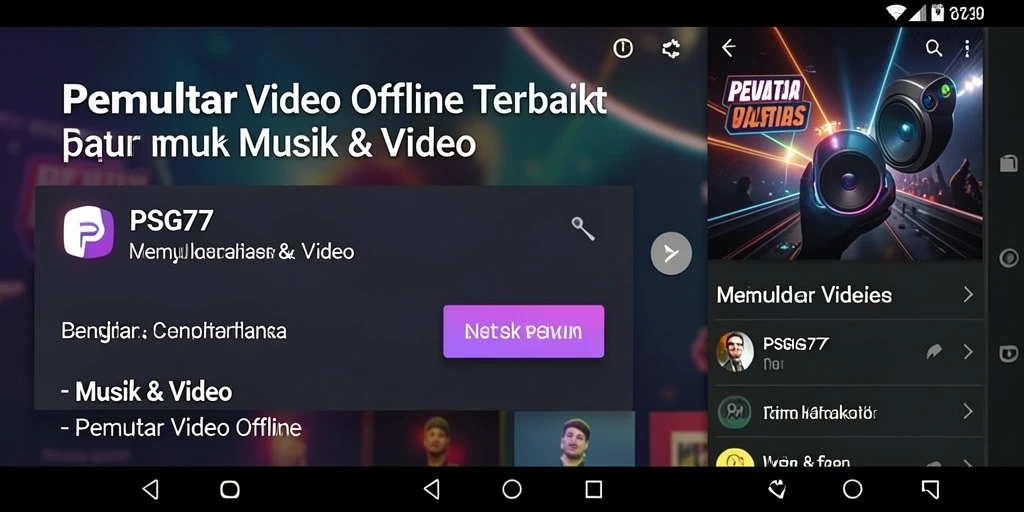 Tampilan antarmuka utama aplikasi Pemutar Video Offline PSG77.